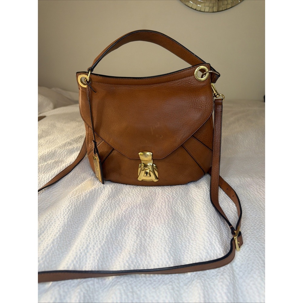 Lauren Ralph Lauren Leather Saddle Crossbody Handbag Purse
